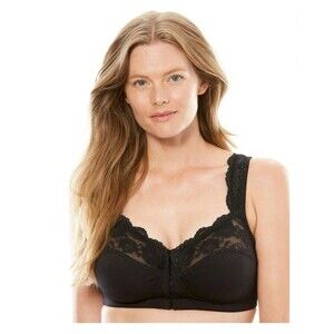 EUC Women’s Within Comfort Choice Black Lace Front Closure Bra, Size 46G